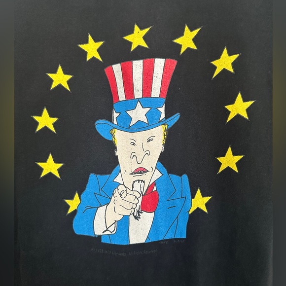 Vintage MTV 1998 Beavis and Butt-Head Black T-Shirt "Uncle Sam" - Picture 2 of 4